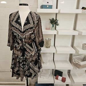 Kimono Sleeve Scarf Print Dress